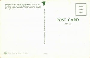 Interior Bennett's Sky View Restaurant Bald Eagle MT PA Vintage Postcard R36