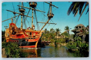 1968 Anaheim California Postcard Disneyland Pirate Ship Fantasyland Skull Rock