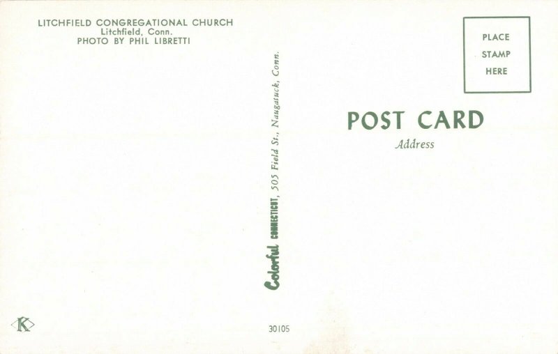 Postcard Litchfield Congregational Church Connecticut