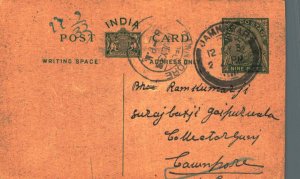 India Postal Stationery George V 9p Jamnagar cds to Cawnpore