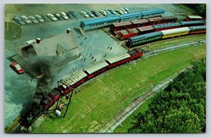 Train~Topton NC~Railroad Town Depot Aerial View~Smoke~Passenger Cars~1950s PC