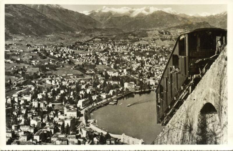 switzerland LUGANO Vista dal Mt. San Salvatore, Funicolare Funicular 1940s RPPC