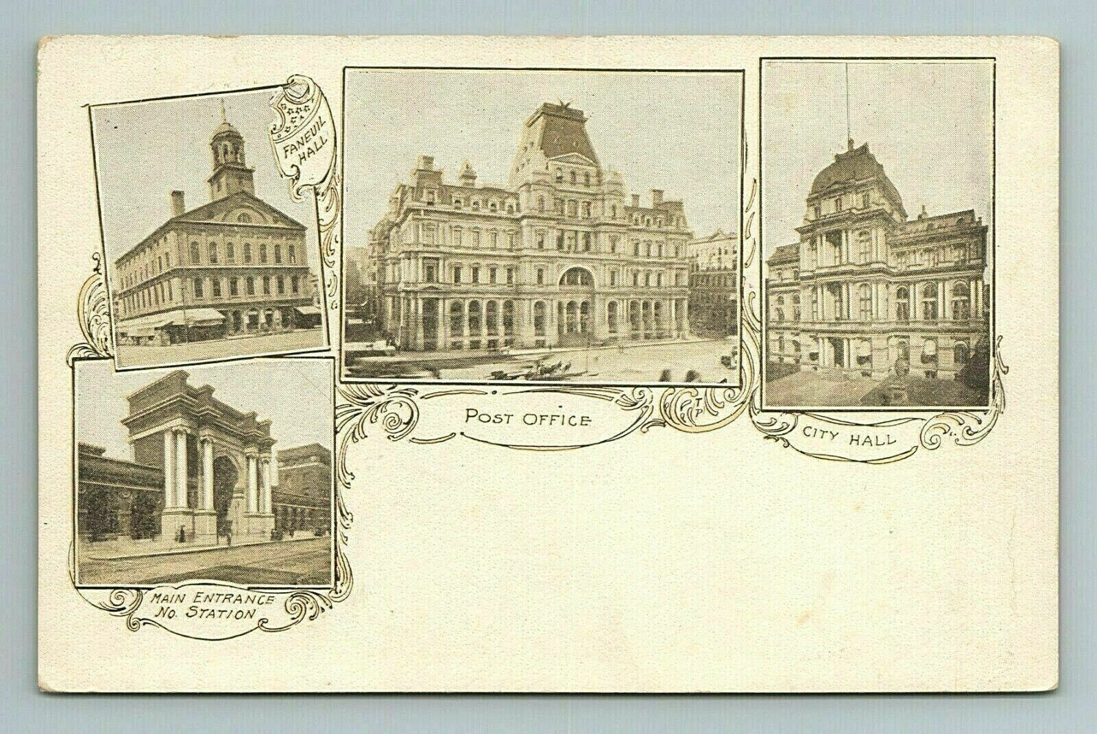 1900s Faneuil Hall City Hall No Station PO Souvenir Views Boston Mass