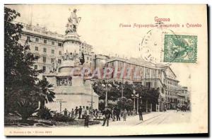 Postcard Old Acquaverde Genova Piazza e monumento in Colombo