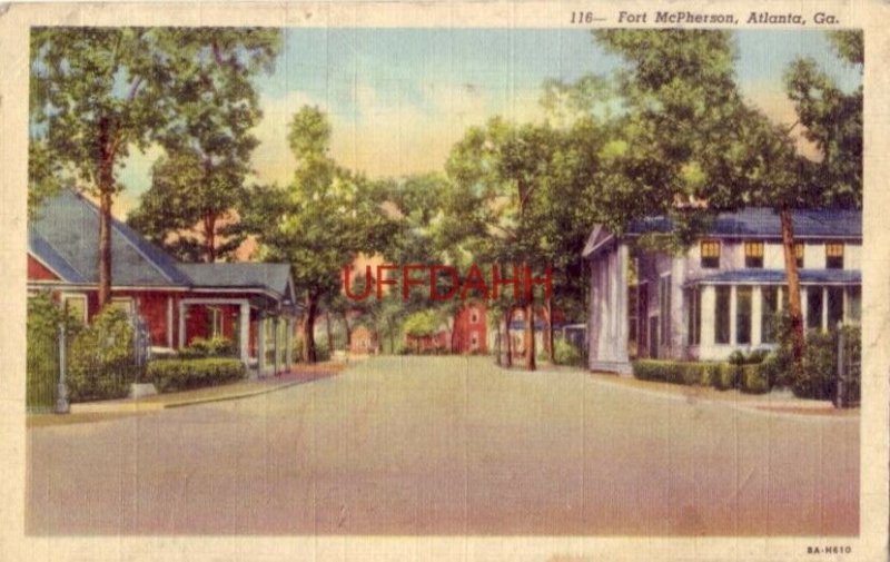 1944 ENTRANCE FORT McPHERSON, ATLANTA, GA. Post Fire Station, Service Club