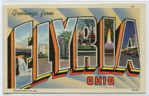 Greetings From Elyria Ohio Large Letter linen postcard