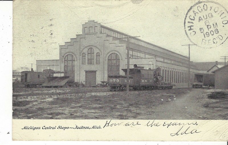 POSTCARD MICHIGAN CENTRAL SHOPS JACKSON MICHIGAN - 1906