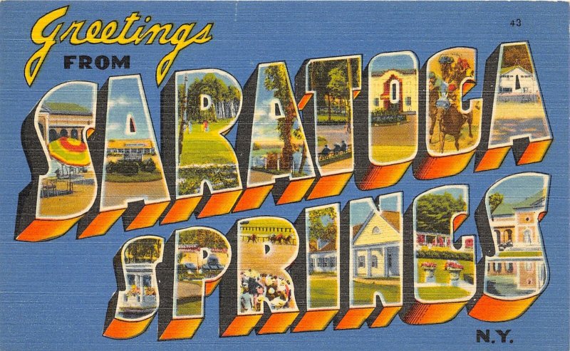 H13/ Saratoga Springs New York Postcard Linen Large Letter Greetings 12