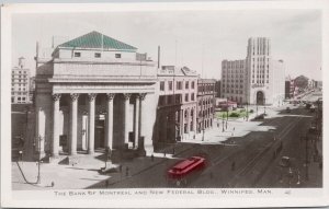 Bank of Montreal Winnipeg Manitoba MB Trolley Streetcar BMO c1948 Postcard H44