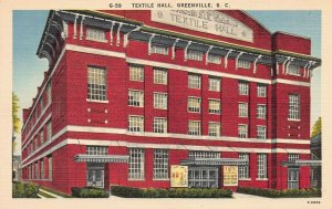 Textile Hall, Greenville, South Carolina, Early Postcard, Unused