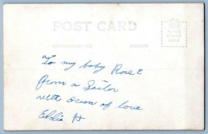 WWII ERA RPPC US NAVY SAILOR*MY BABY ROSE FROM A SAILOR WITH OCEAN OF LOVE EDDIE