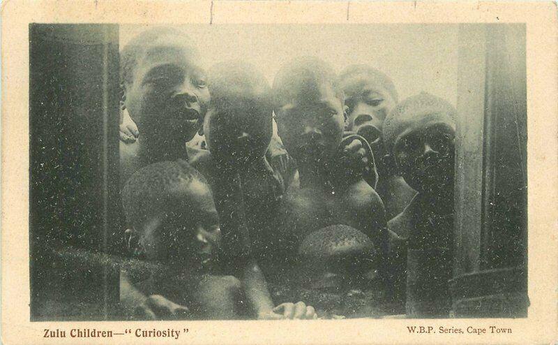 C-1905 Zulu Children Postcard Curiosity W.B.P. Cape Town 1709