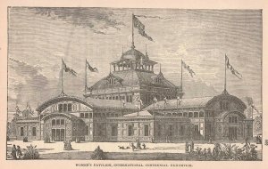circa 1876 Victorian Women's Pavilion Centennial Philadelphia Engraving 2T1-57e