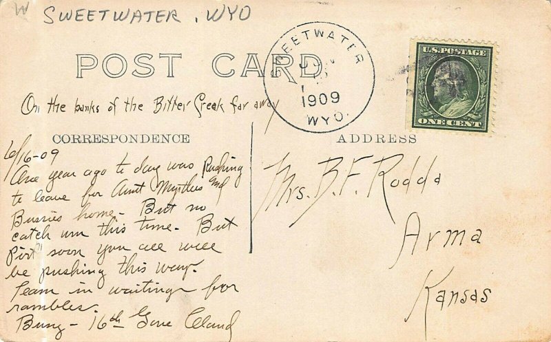 Sweetwater WY On The Banks of Bitter Creek With Rare US Cancel RPPC