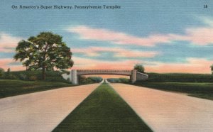 Vintage Postcard America's Cross Traffic Bridge Highway Pennsylvania Turnpike