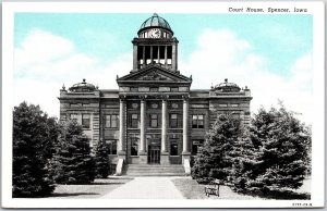 Courthouse Spencer Iowa IA Front View Building Trees Outside Postcard