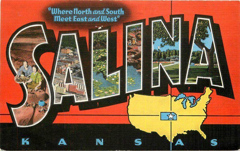 1940s Large Letter Multi View Salina Kansas Kropp Carroll linen postcard 991