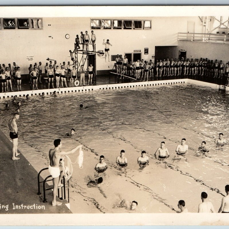 c1940s Group Young Men Swimming RPPC Instruction Real Photo Gay Interest PC A200