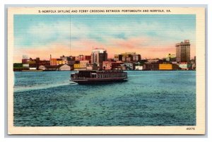 Skyline and Ferry Norfolk Virginia VA UNP Linen Postcard N21