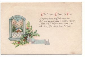 Christmas Cheer To You, Holly, Rural Winter Scene, Vintage Greetings Postcard