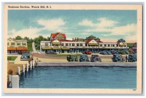 Watch Hill Rhode Island RI Postcard View Of Business Section Cars Scene Vintage