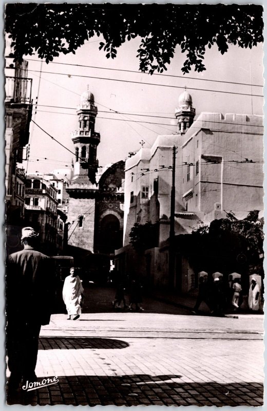 La Cathedrale Et La Rue Du Divan Alger, Algeria Real Photo RPPC Postcard