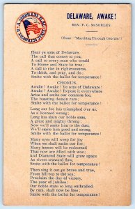 Pre-1906 DELAWARE AWAKE! TEMPERANCE A SALOONLESS A STATE STAINLESS FLAG POSTCARD