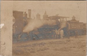 RPPC Atchinson Topeka Santa Fe Steam Locomotive Coal Car 2208 Crew Postcard B29