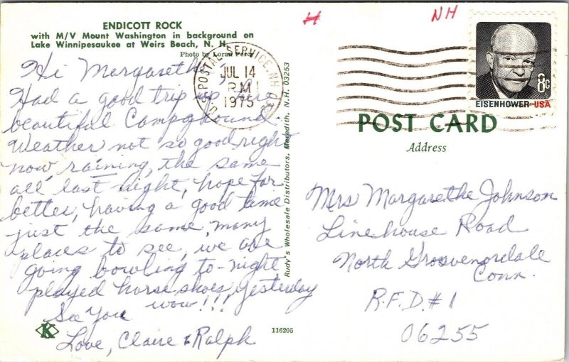 Endicott Rock Mount Washington Lake Winnipesaukee Weirs Beach NH Postcard PM WOB 