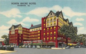 EVANSTON, IL Illinois   NORTH SHORE HOTEL & Street View~Cars  c1940's Postcard