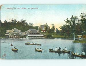 Divided-Back CANOE BOAT & BUILDINGS ON CHARLES RIVER Boston MA t6900