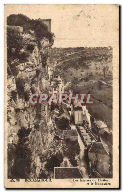 Old Postcard Rocamadour du Chateau cliffs and Monastery