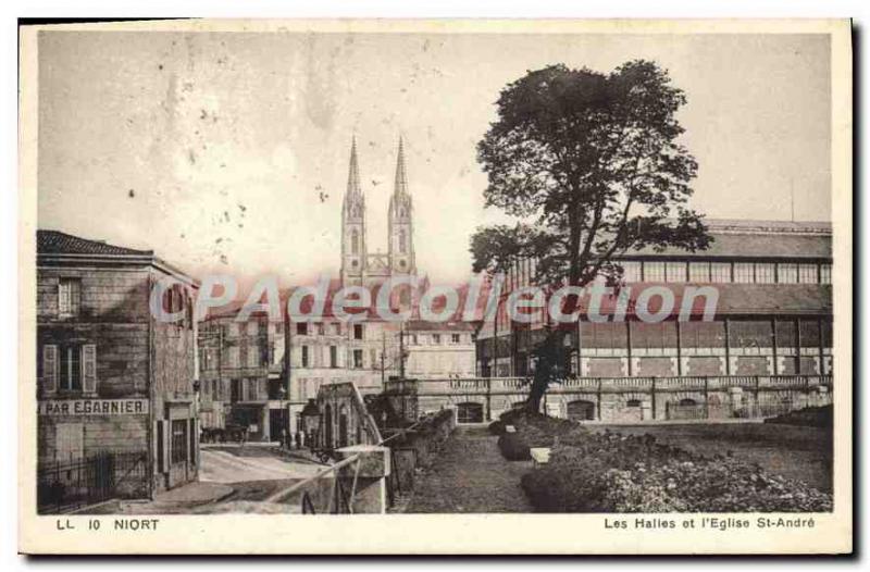 Old Postcard Niort Les Halles And I'Eglise St Andre