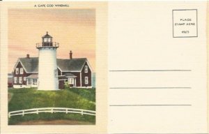A Cape Cod Windmill Unique Correspondence on the back Vintage Linen Postcard