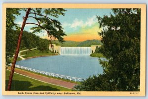 Baltimore Maryland Postcard Loch Raven Dam Spillway Trees c1940 Vintage Antique