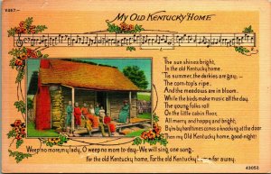 My Old Kentucky Home Song Lyrics Vintage Linen Postcard UNP Family on Porch