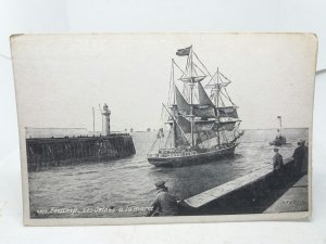 Fecamp France Tugboat Towing Schooner out to Sea Vintage Postcard Early 1900s