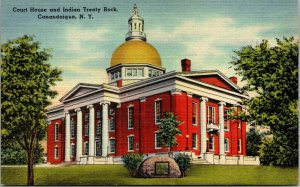 Vtg Canandaigua New York NY Court House & Indian Treaty Rock 1940s Postcard