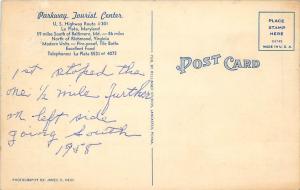 LA PLATA, Maryland  MD   PARKWAY TOURIST CENTER Roadside Linen  1958  Postcard