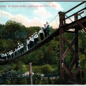 c1910s Lasalle County, ILL. Suspension Bridge Deer Park People Men Crowd IL A216