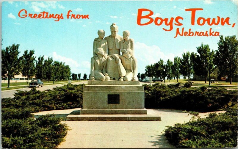 Greetings From Boys Town Nedraska NE Statue Father Flanagan Postcard VTG UNP  