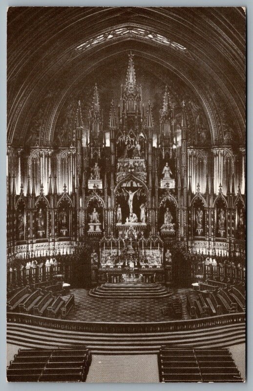 Postcard Montreal Quebec c1940s Sanctuary of Notre Dame Church Interior View