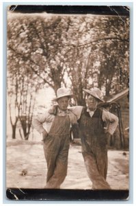 1911 Farmers Farming Overalls Hat Cabin Almont Iowa IA RPPC Photo Postcard