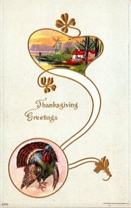 Thanksgiving Greetings With Turkey and Landscape Scene