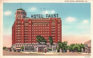 1937 Faust Hotel Building Steet View Landmark Rockford Illinois Posted Postcard