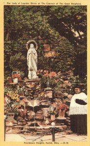 Vintage Postcard Our Lady Of Lourdes Shrine Statue Water Feature Good Shepherd