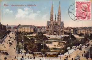 WIEN VIENNA AUSTRIA~MAXIMILLANPLATZ a VOTIVKIRCHE~1911 TINTED PHOTO POSTCARD