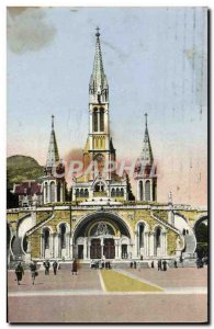 Old Postcard Lourdes Facade De La Basilique