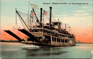 Postcard Steamer Senator Cordill on Mississippi River