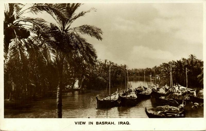 iraq, BASRAH BASRA, View with Saling Boats (1955) RPPC Postcard